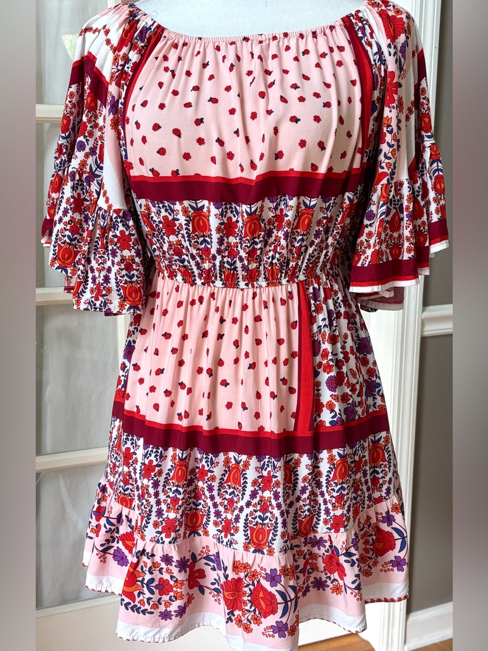 And The Why Pink Floral Bell Sleeve Boho Top Medium